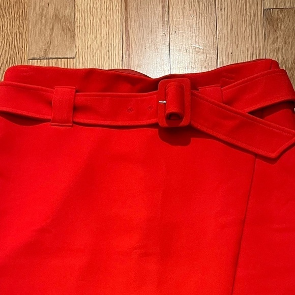 Halogen Daring Bright Red Wrap Midi A-Line Skirt with Large Buckle Belt Size 14 - Picture 3 of 10